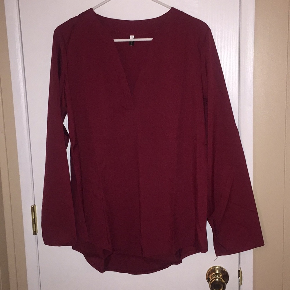 NWOT Burgundy Chiffon long sleeved top
